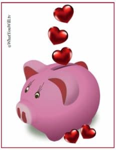 Picture of piggy bank depositing hearts
