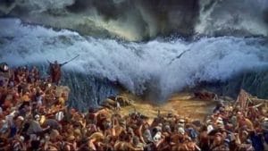 Digital painting of Moses parting the Red Sea